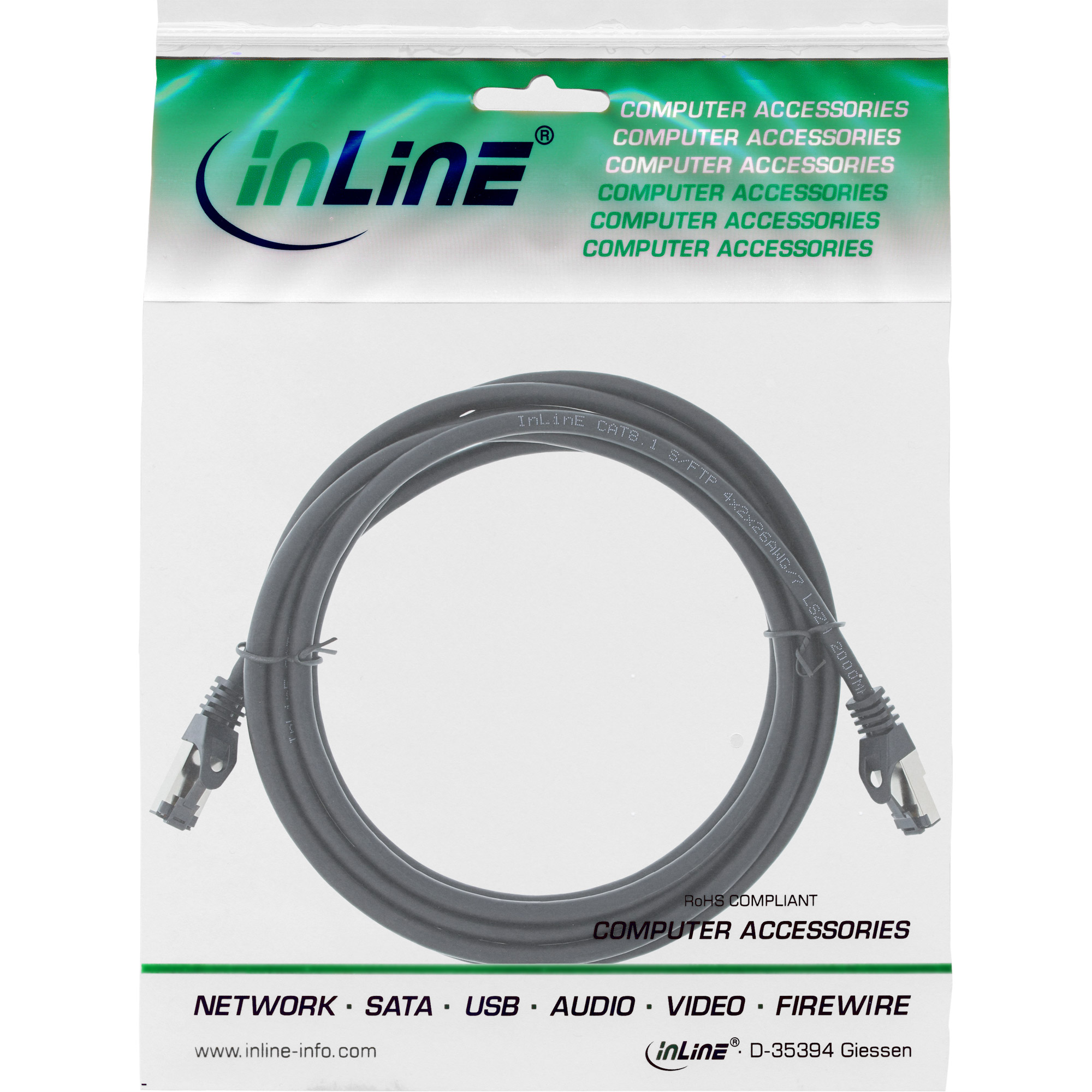 Inline® Patchkabel, S/FTP (PiMf), Cat.8.1, 2000MHz, halogenfrei, schwarz, 3m