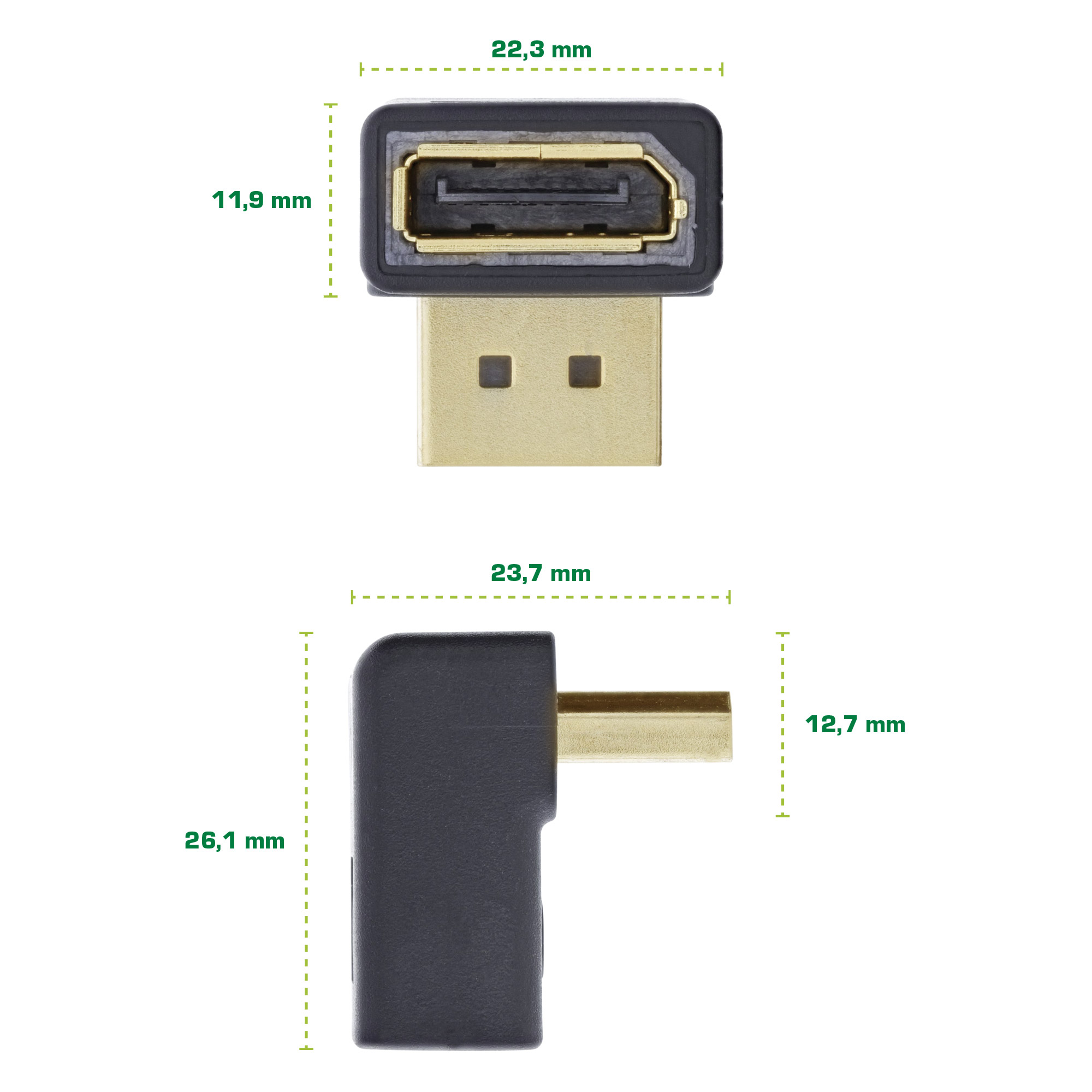 Inline® DisplayPort Adapter, DisplayPort Stecker / Buchse, nach oben gewinkelt
