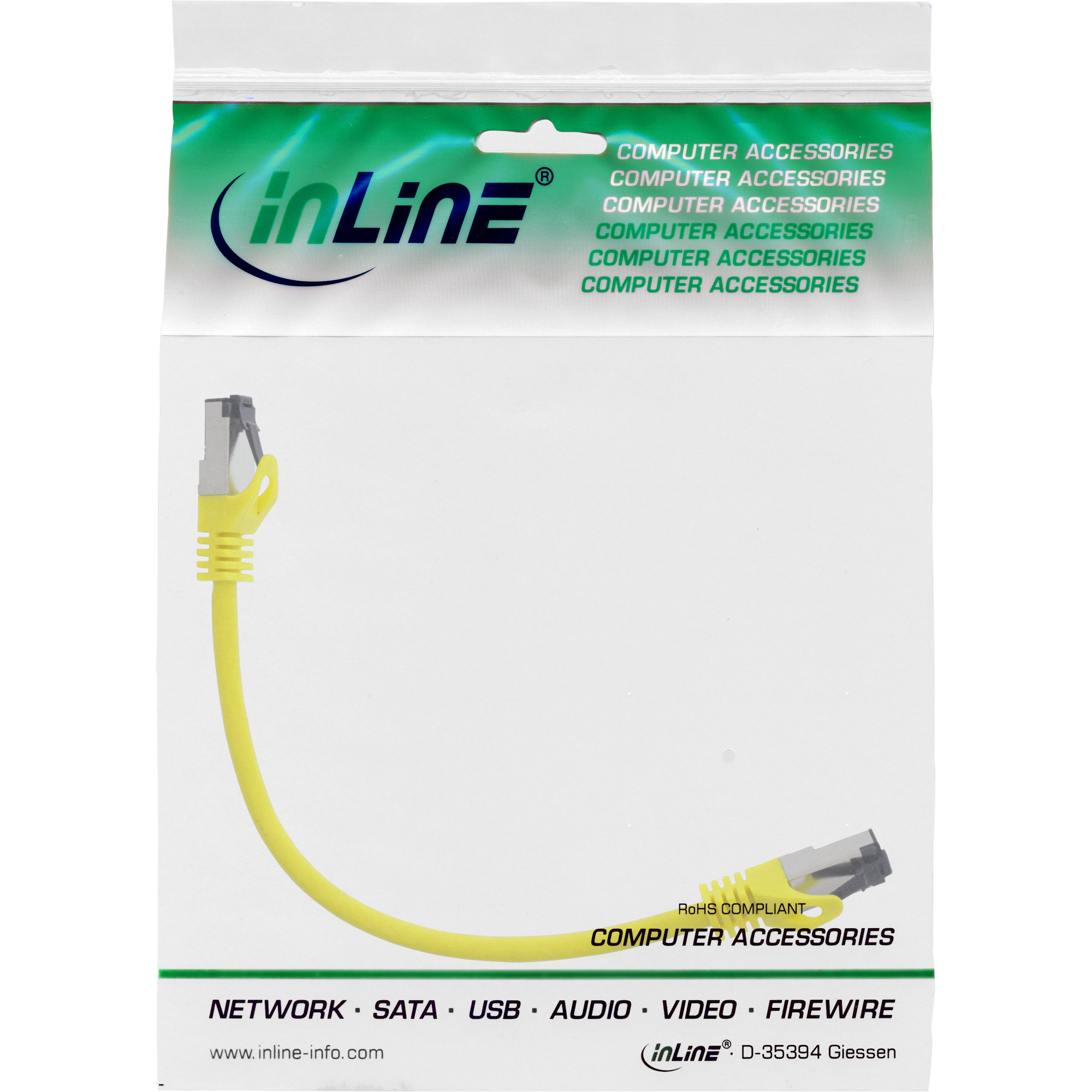 Inline® Patchkabel, S/FTP (PiMf), Cat.8.1, 2000MHz, halogenfrei, gelb, 0,25m