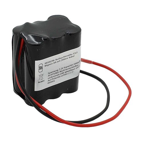 Notleuchtenakku NiMH 7,2V 2000mAh F2x3 Mignon AA mit 200mm Kabel passend für GAZ 5162000602 (ohne Stecker)
