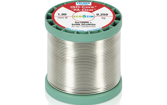 Lötdraht FELDER ISO-CORE ''RA-Clear'', Sn100Ni+, 1,0mm, 250g, bleifrei
