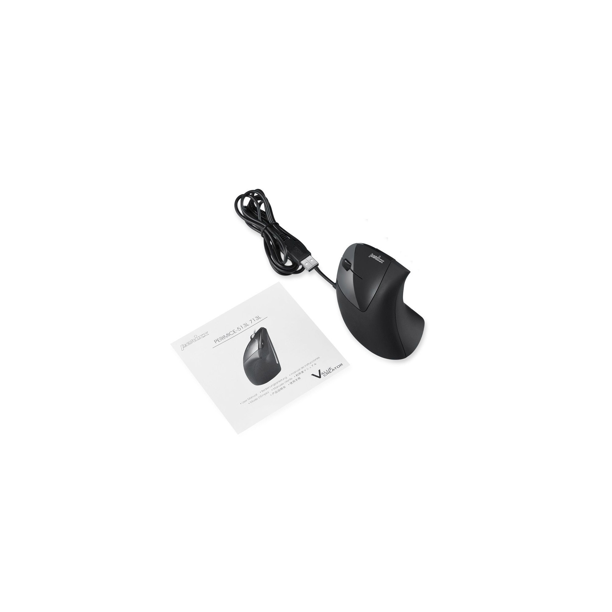 Perixx PERIMICE-513 L, ergonomische Maus, für LinksHänder, vertikal, schwarz