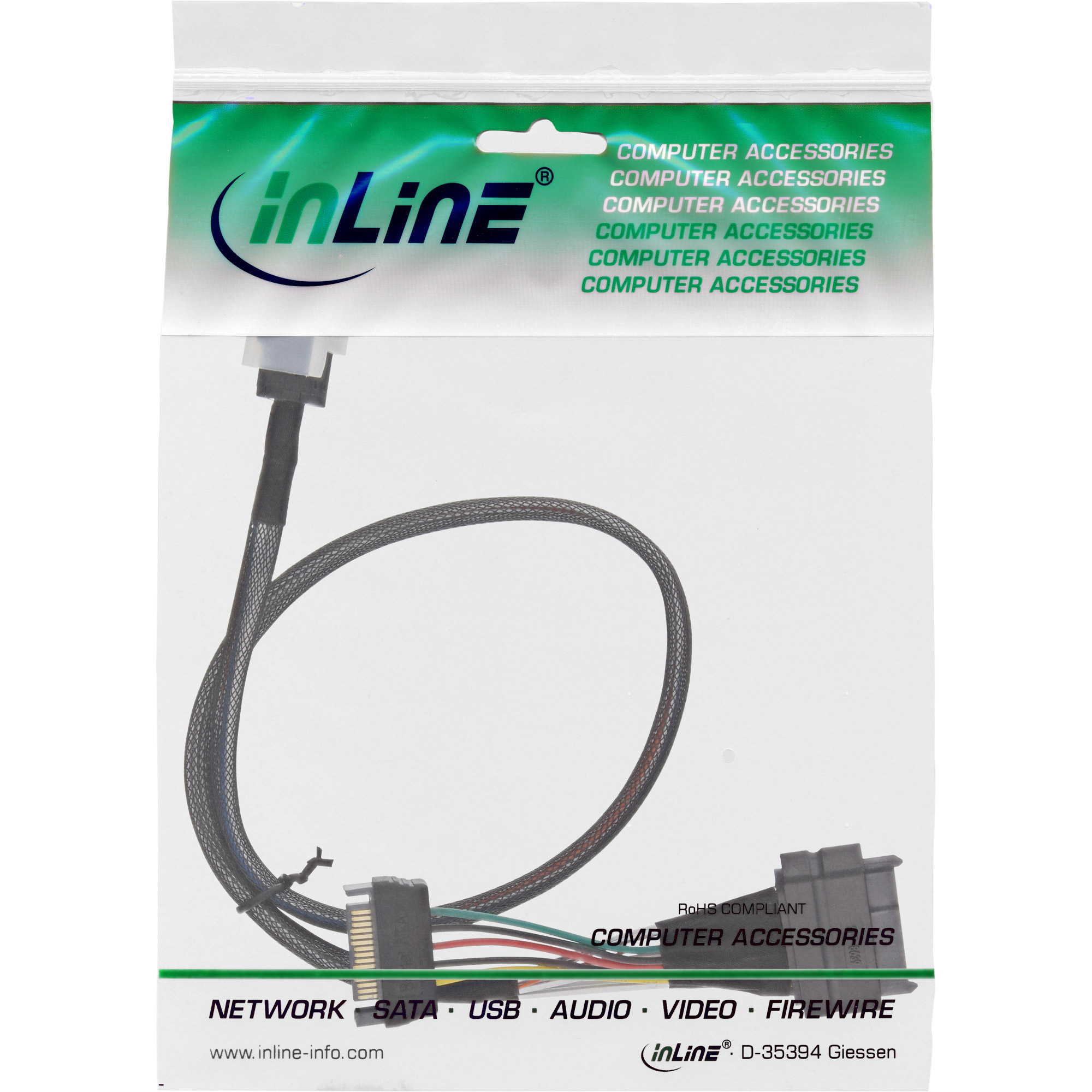 Inline® U.2 Anschlusskabel, SSD mit U.2 (SFF-8639) an SFF-8643 + Strom, 0,5m