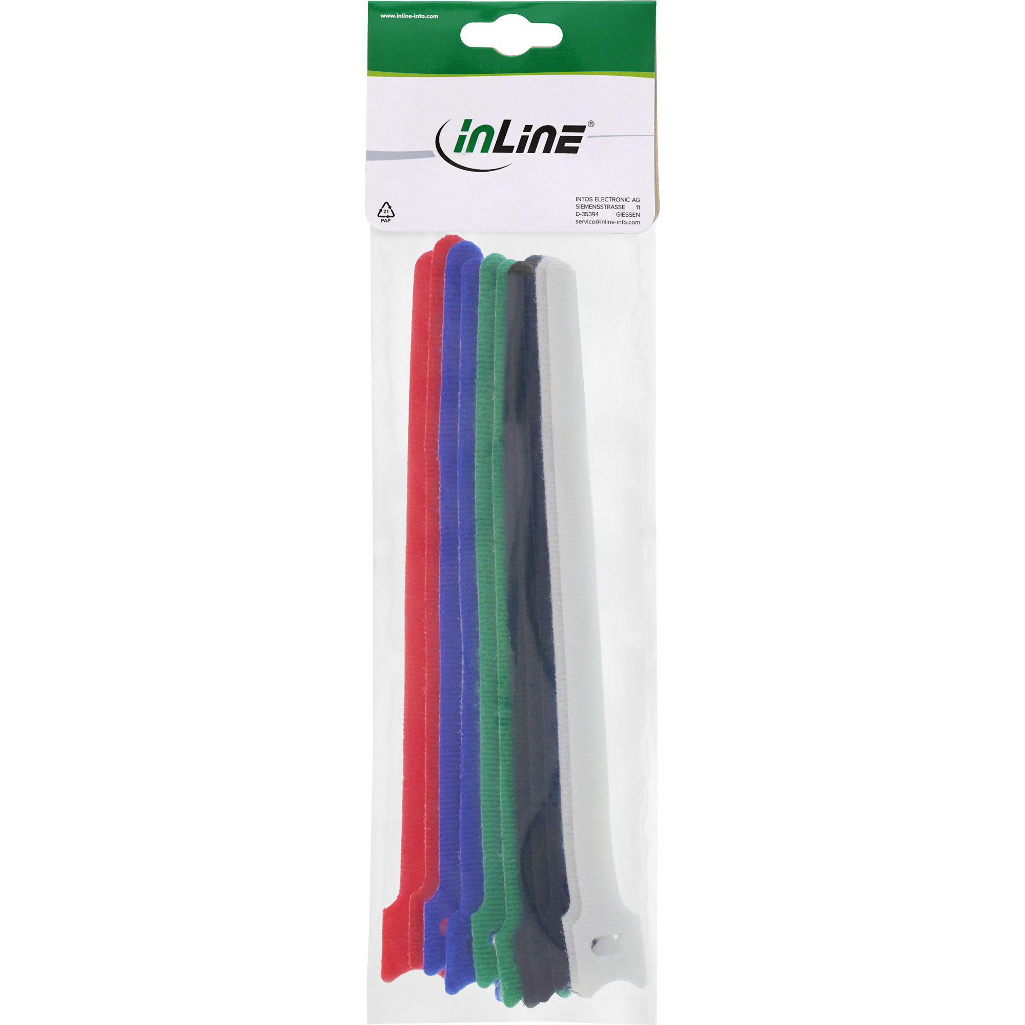 Inline® Kabelbinder 12x200mm, Klett-Verschluss, 10er, 5 versch. Farben