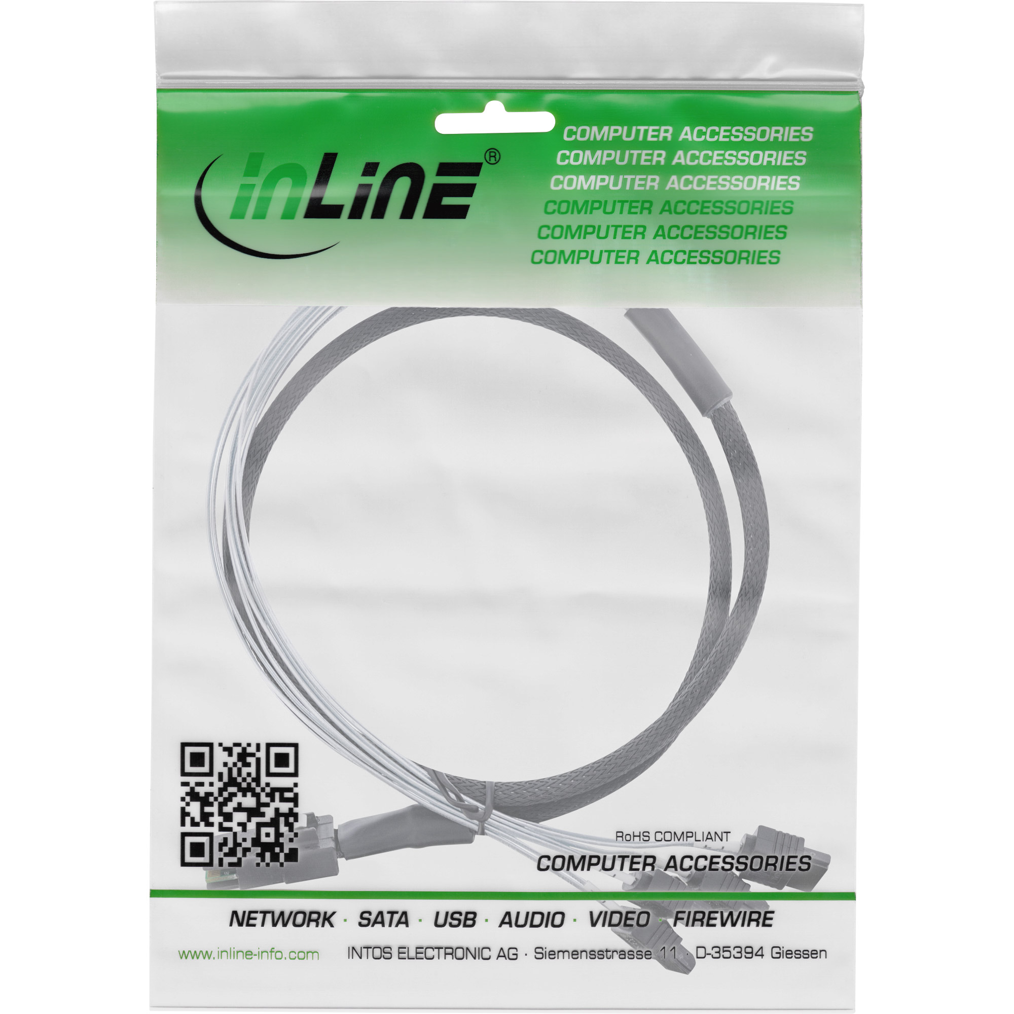 Inline® SAS Anschlusskabel, Mini-SAS SFF-8087 an 4x SATA, 1:1, OCR, 0,5m