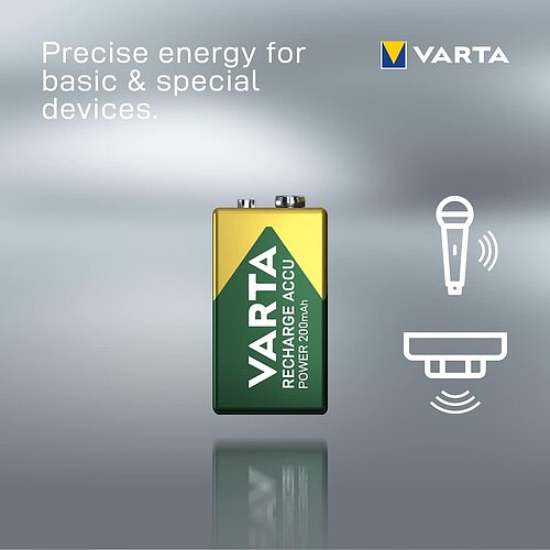 1x Varta NiMH 9V Block 200mAh HR6F22 Power Recharge Akku