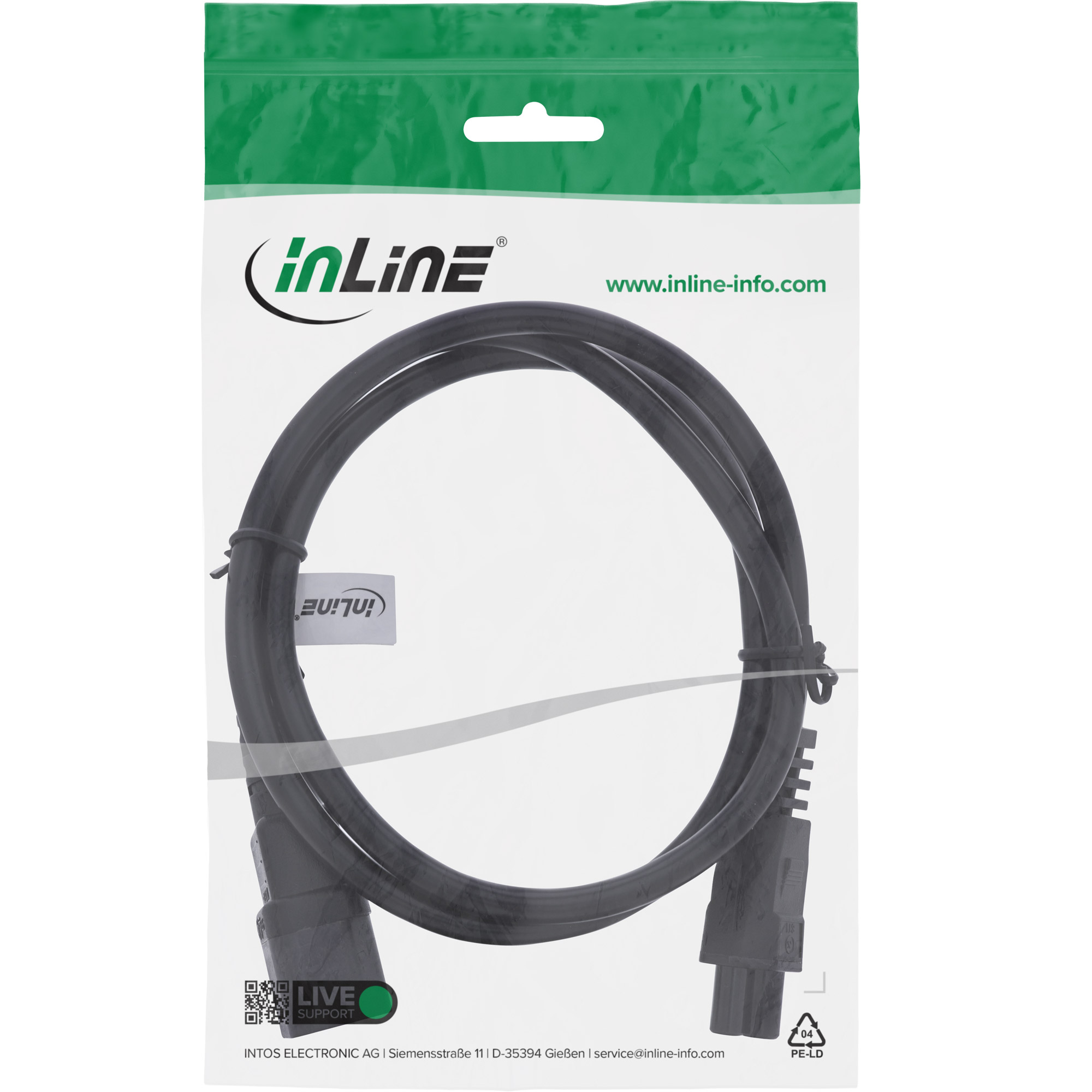 InLine® Netzkabel, C14 Kupplung auf C5 Stecker, schwarz, 1m