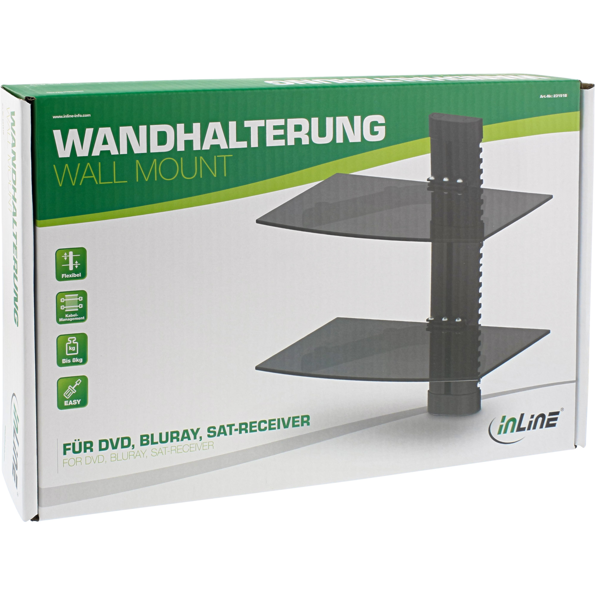 Inline® Wandhalterung, für DVD, Bluray, Sat-Receiver, bis 8kg, schwarz
