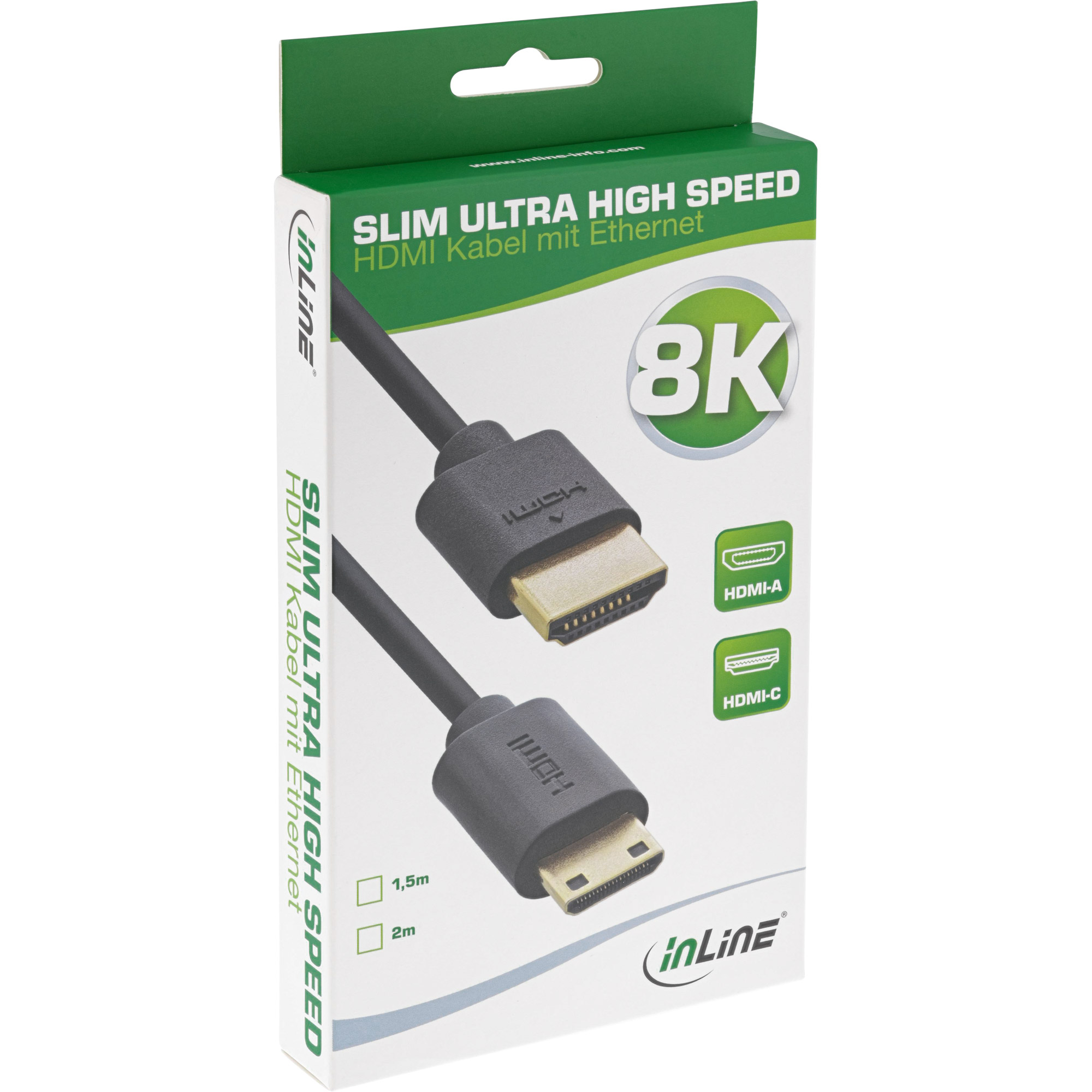 Inline® Slim Ultra High Speed HDMI Kabel, 8K4K, A St. / C St. (Mini), 2m Inline® Slim Ultra High Speed HDMI Kabel, 8K4K, A St. / C St. (Mini), 2m