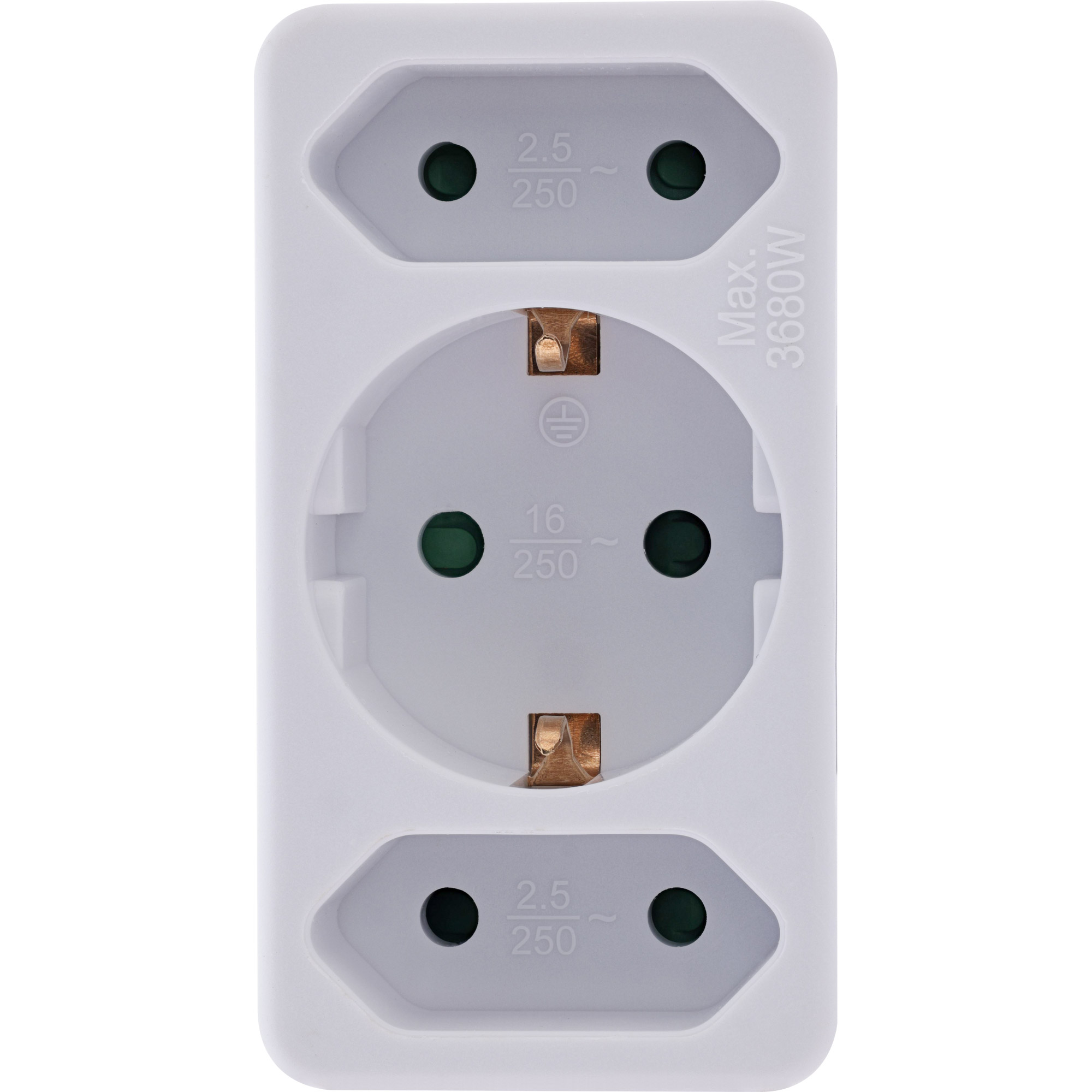 InLine® Steckdosenadapter, Schutzkontakt Stecker an 2x Euro + 1x SK, weiß