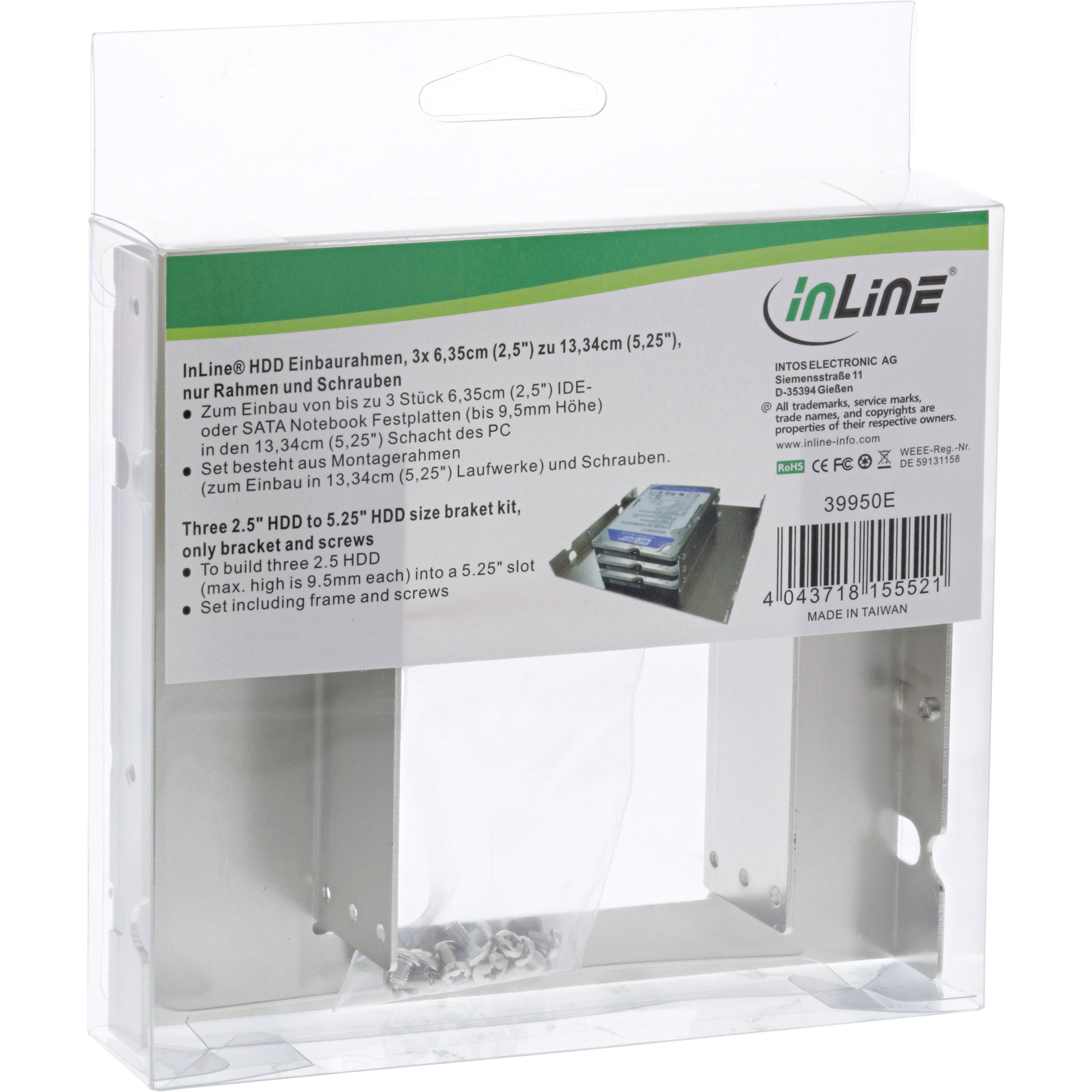 Inline® HDD Einbaurahmen, 3x 6,35cm (2,5") zu 13,34cm (5,25")