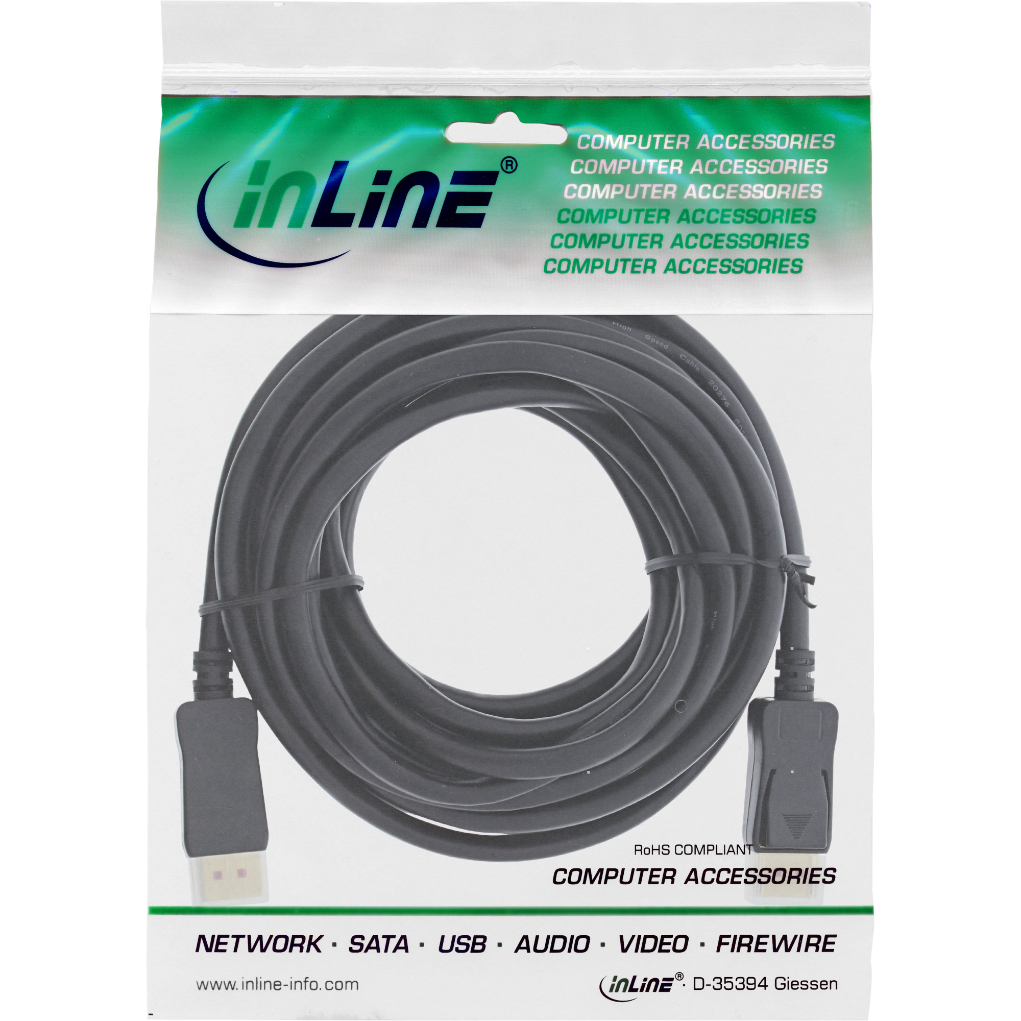 Inline® DisplayPort 1.4 Kabel aktiv, 8K4K, schwarz, vergoldete Kontakte, 10m