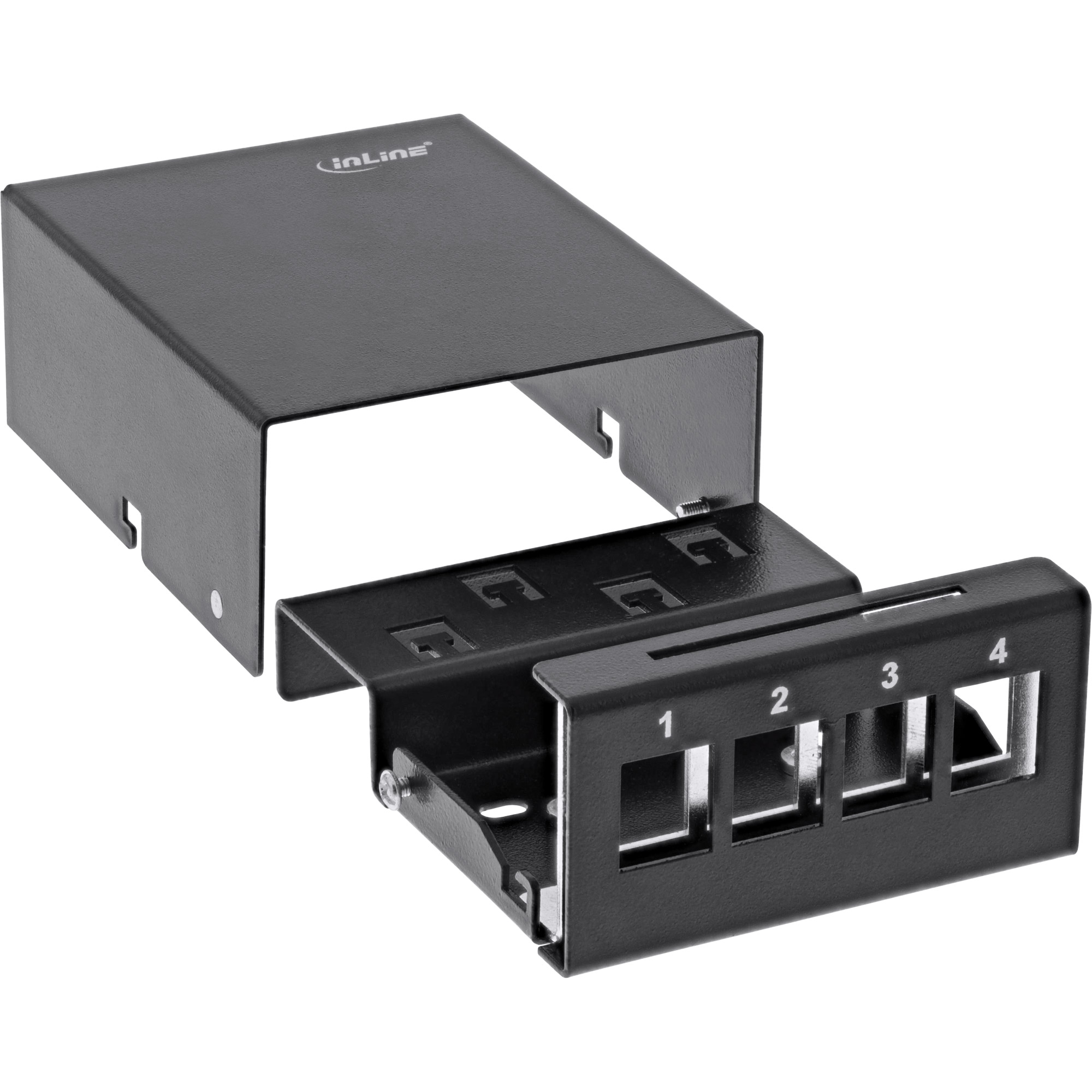 Inline® Patchfeld-Dose Aufputz für 4x Keystone RJ45, Metall, schwarz RAL9005