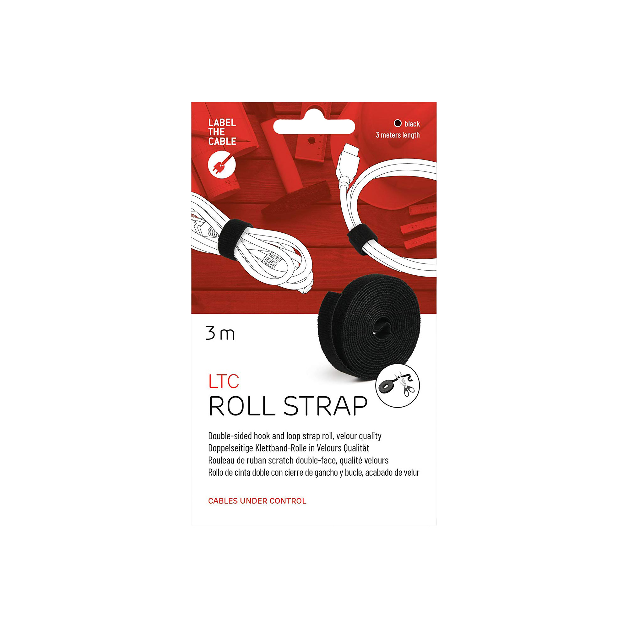 Label-The-Cable LTC Roll Strap, Klettbandrolle, 3m, schwarz