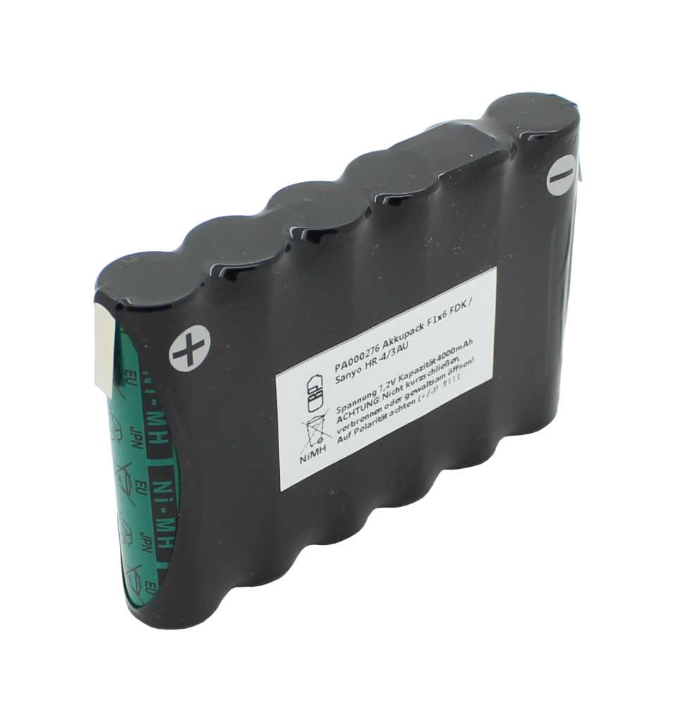 Akkupack NiMH 7,2V 4000mAh F1x6 FDK / Sanyo HR-4/3AU mit Lötfahne