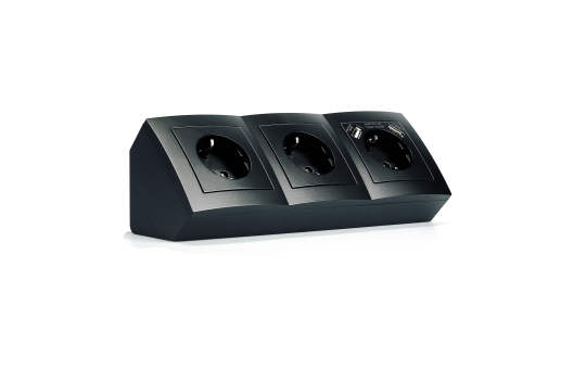 Steckdosenblock McPower ''Flair'' Aufbau, matt schwarz, 3-fach Schutzkontakt + USB