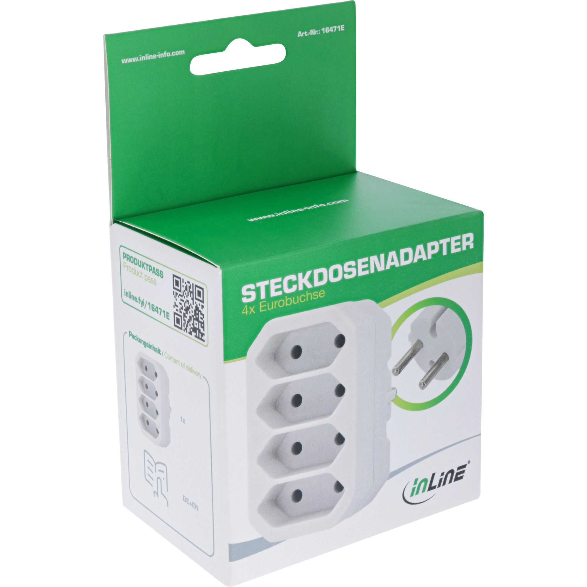 InLine® Steckdosenadapter, Schutzkontakt Stecker an 4x Eurobuchse, weiß InLine® Steckdosenadapter, Schutzkontakt Stecker an 4x Eurobuchse, weiß
