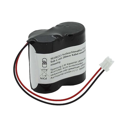 Notleuchtenakku NiCd 2,4V 1800mAh F1x2 Sub-C mit 100mm Kabel und Stecker passend für ESY Esylux SLB GL Notleuchtenakku NiCd 2,4V 1800mAh F1x2 Sub-C mit 100mm Kabel und Stecker passend für ESY Esylux SLB GL