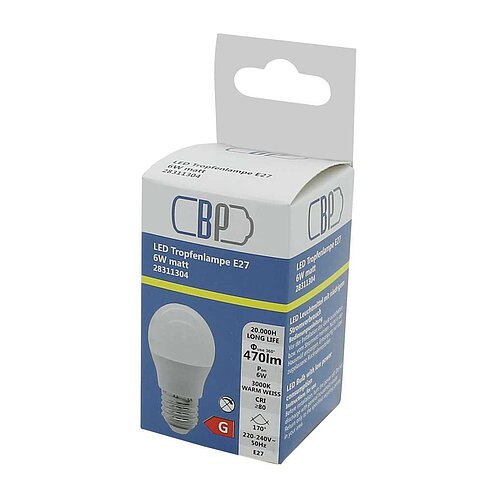 BP LED Tropfenlampe E27 6W warm weiß matt