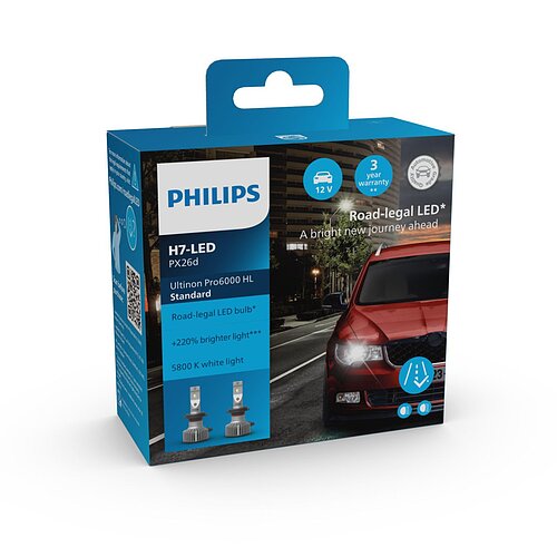 Philips H7 12V 16W Ultinon Pro6000 LED 5800K mit Straßenzulassung Standard 2Stück