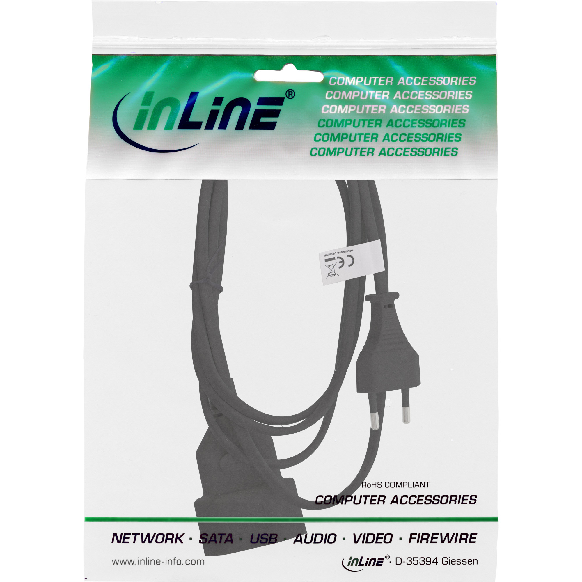 Inline® Euro-VerLängerung, Eurostecker an Eurokupplung, schwarz, 3m Inline® Euro-VerLängerung, Eurostecker an Eurokupplung, schwarz, 3m