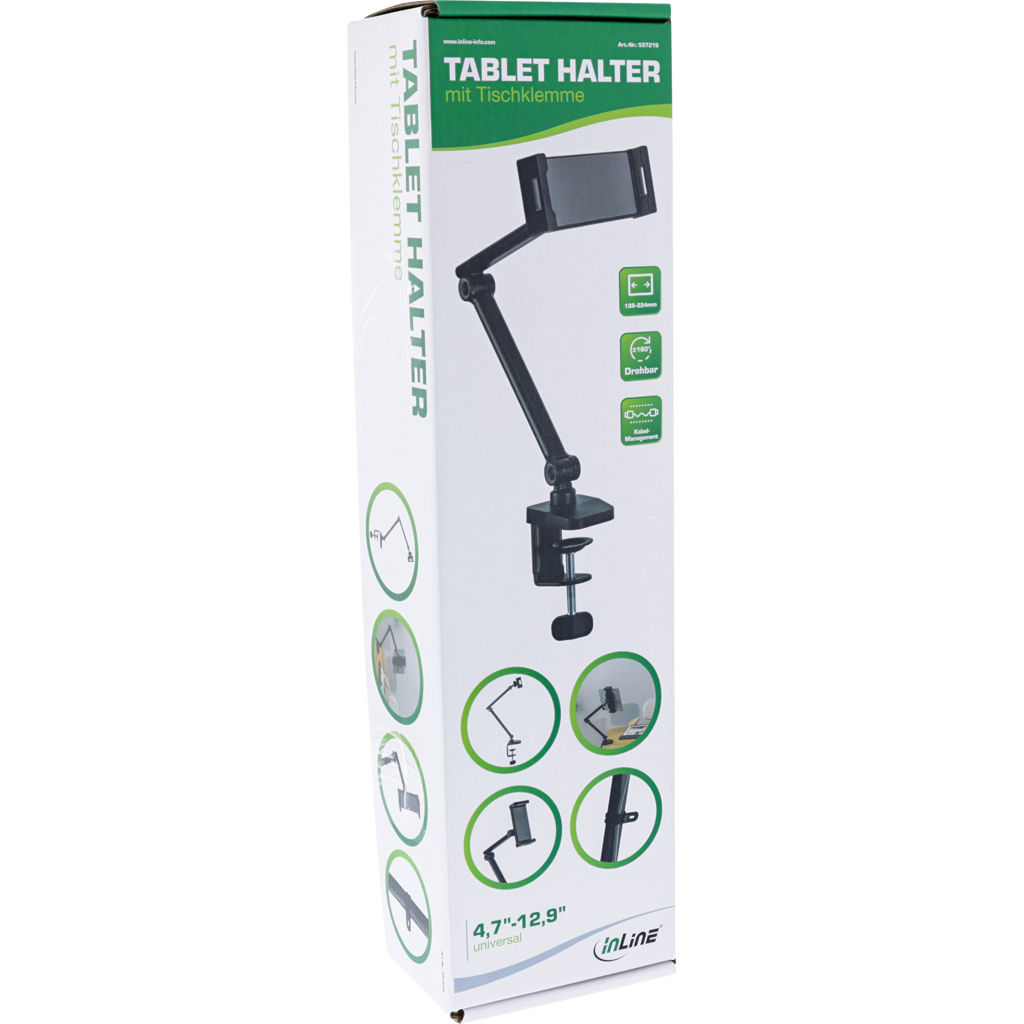 Inline® Tablet Halter mit Tischklemme, bis 12,9", schwarz