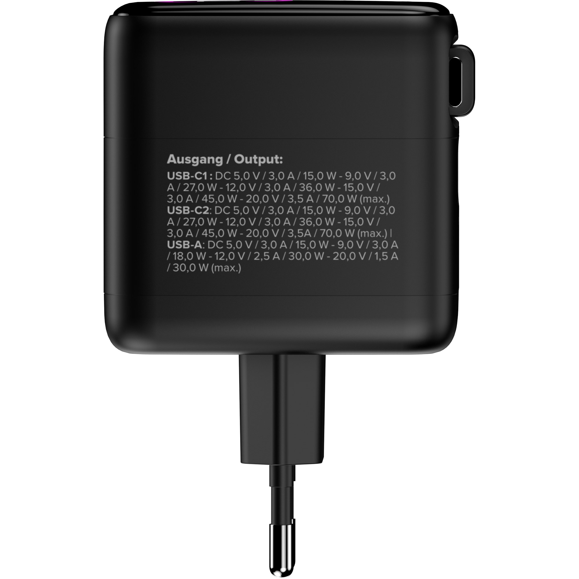 InLine® USB Netzteil, 70W, GaN, USB-C PD + USB-A QC, Kabel 60cm, schwarz