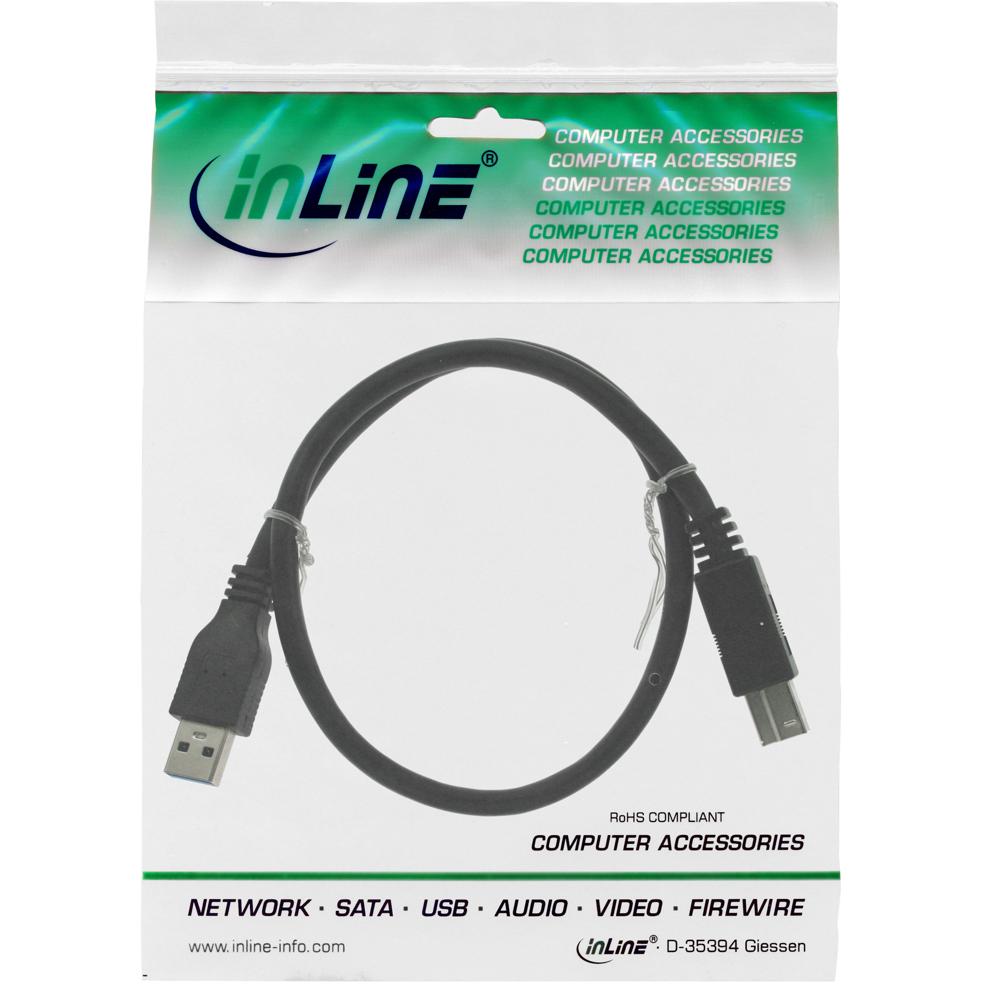 Inline® USB 3.2 Gen.1 Kabel, A an B, schwarz, 2m