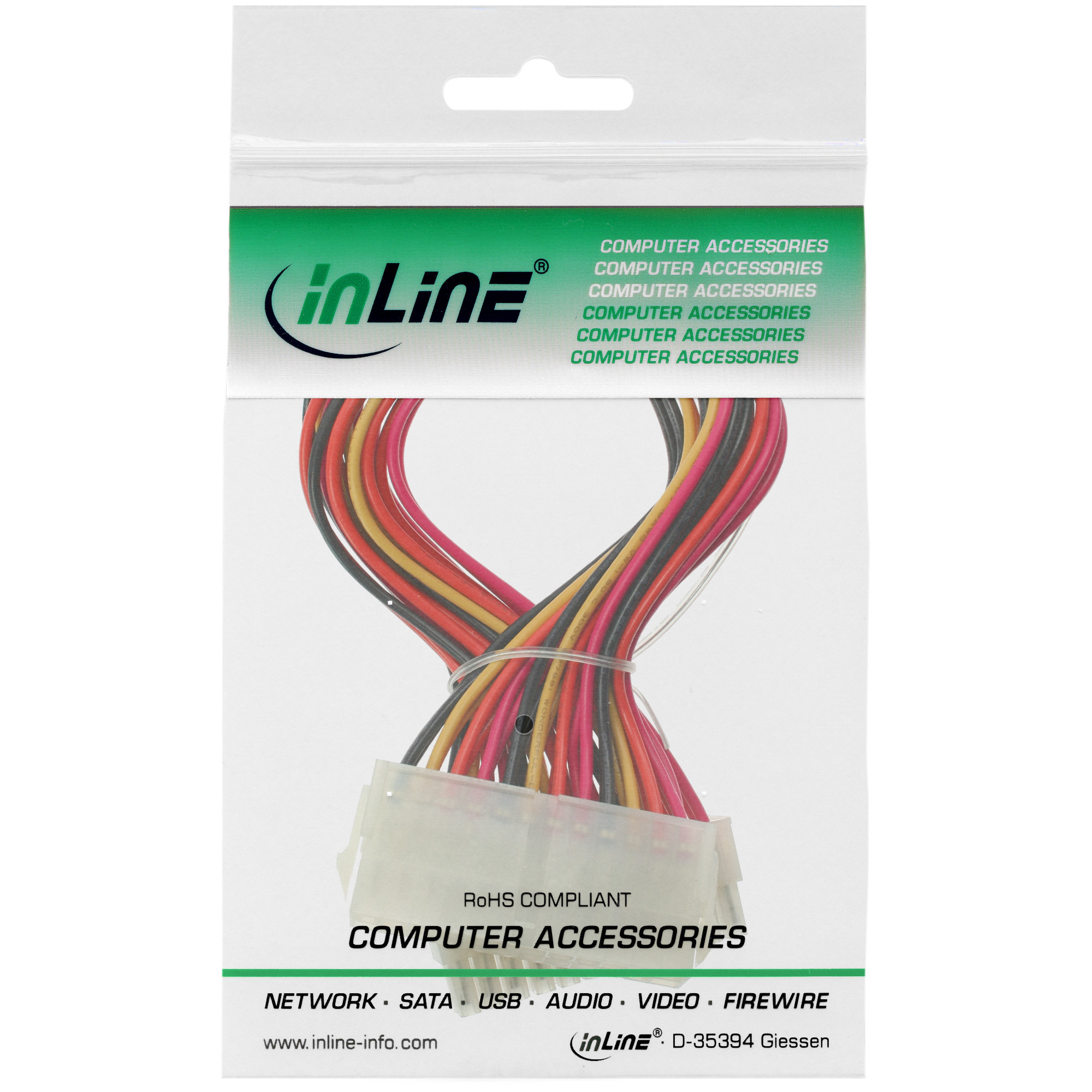 Inline® Strom VerLängerung int., 24pol ATX ST / BU, Netzteil zu Mainboard, 0,45m
