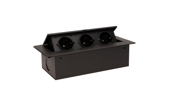 Tisch-Einbausteckdose, 3fach, schwarz, 2500W