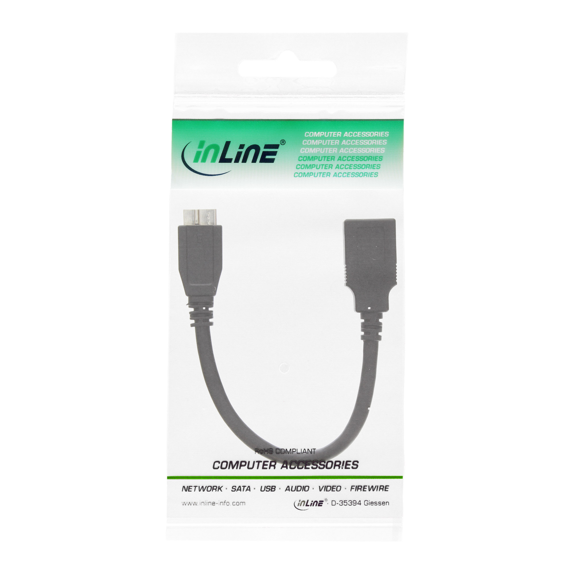 Inline® Micro-USB 3.0 OTG Adapterkabel, Micro-B Stecker an USB A Buchse, 0,15m