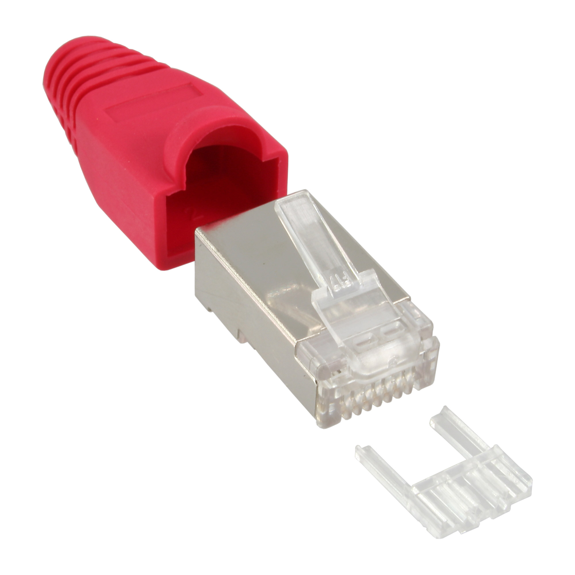 10er Pack Inline® Crimpst. RJ45 gesch., mit Knickschutz & Einfädelhilfe, rot 10er Pack Inline® Crimpst. RJ45 gesch., mit Knickschutz & Einfädelhilfe, rot