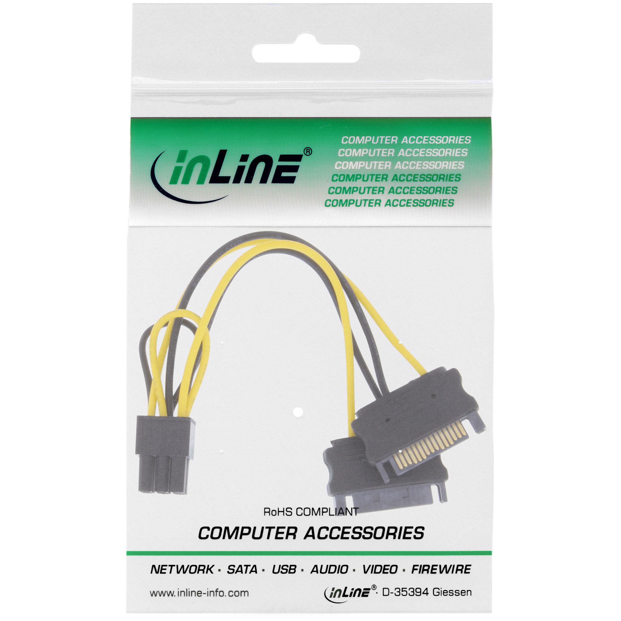 Inline® Stromadapter int., 2x SATA zu 6pol. für PCIe (PCI-Express) Grafikkarten