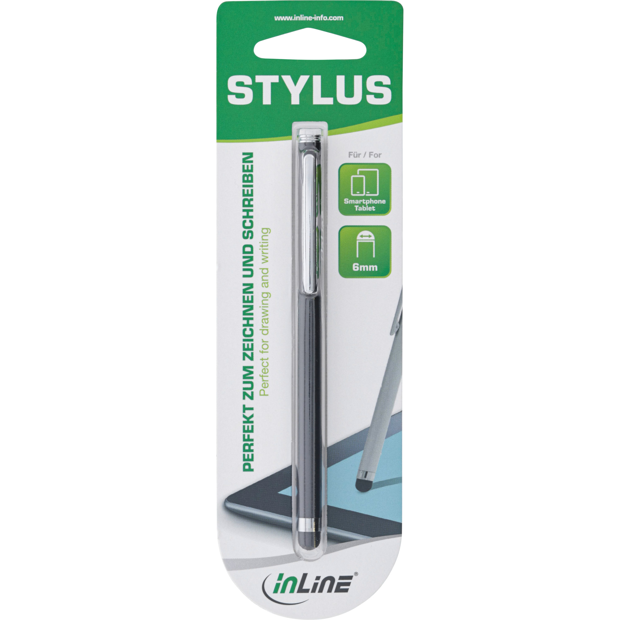 Inline® Stylus, Stift für Touchscreens von Smartphone und Tablet, schwarz