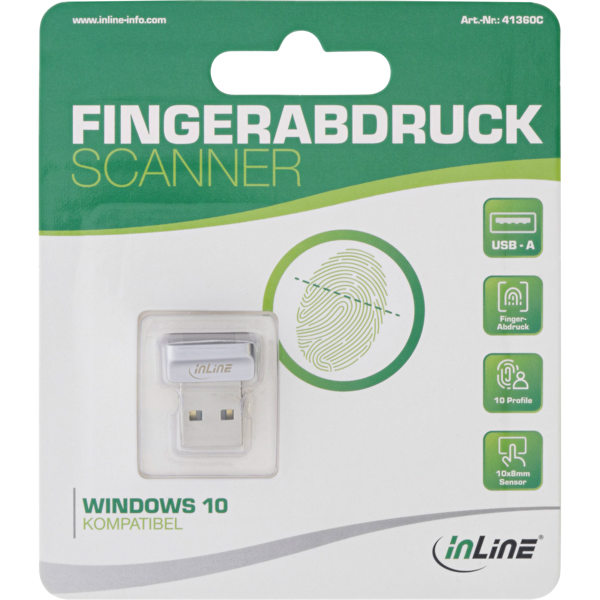 Inline® USB Fingerabdruck Scanner, Windows Hello kompatibel