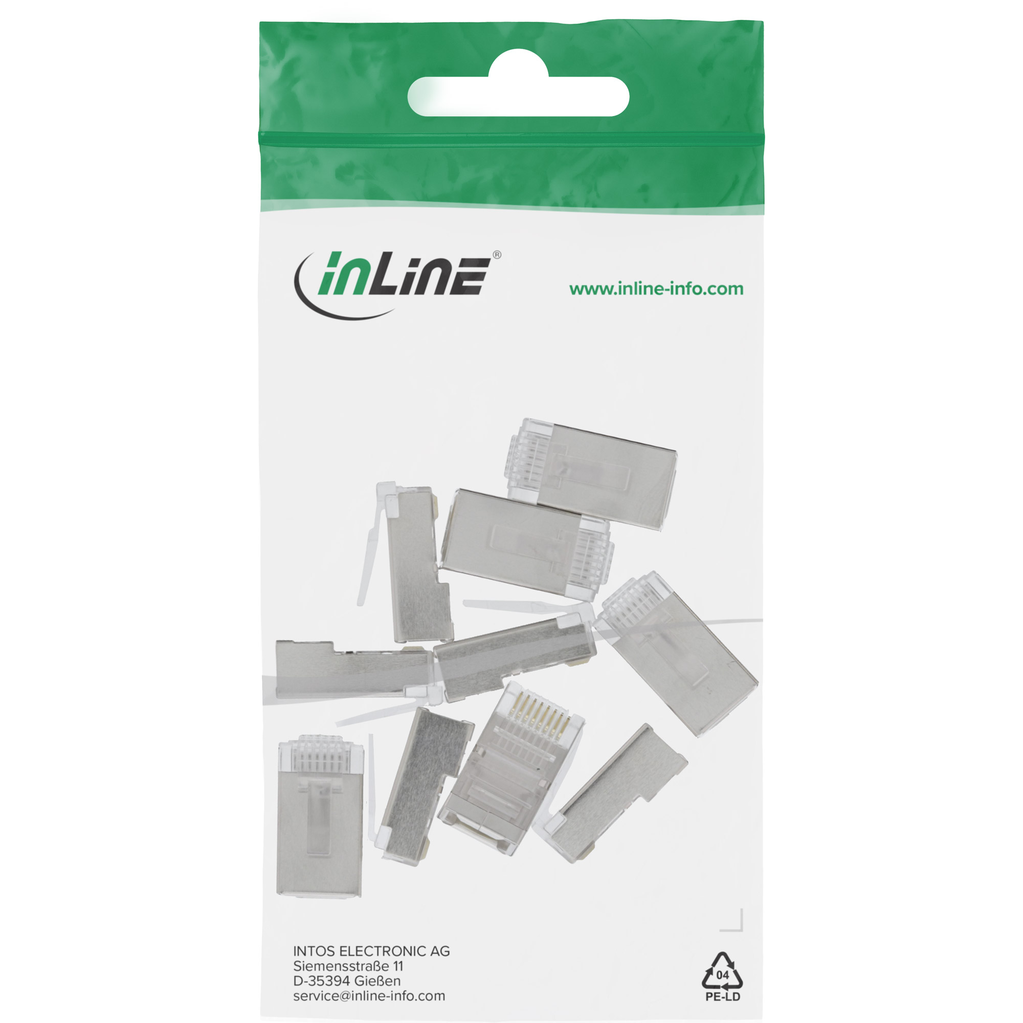 10x Inline® Modularstecker 8P8C RJ45 zum Crimpen auf Rundkabel, geschirmt