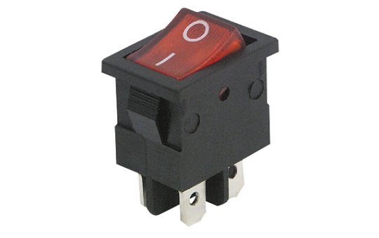 Mini-Wippenschalter McPower, 4-polig, rote Wippe, 250V /6,5A, Stellungen: EIN/AUS