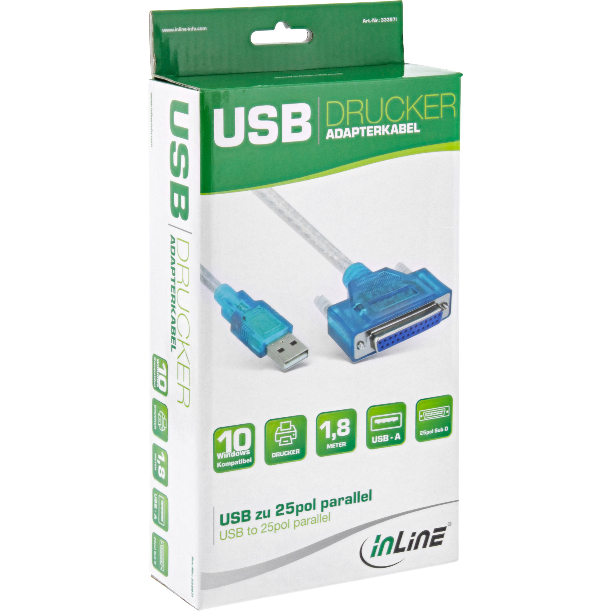 Inline® USB zu 25pol parallel, Drucker-Adapterkabel, 1,8m