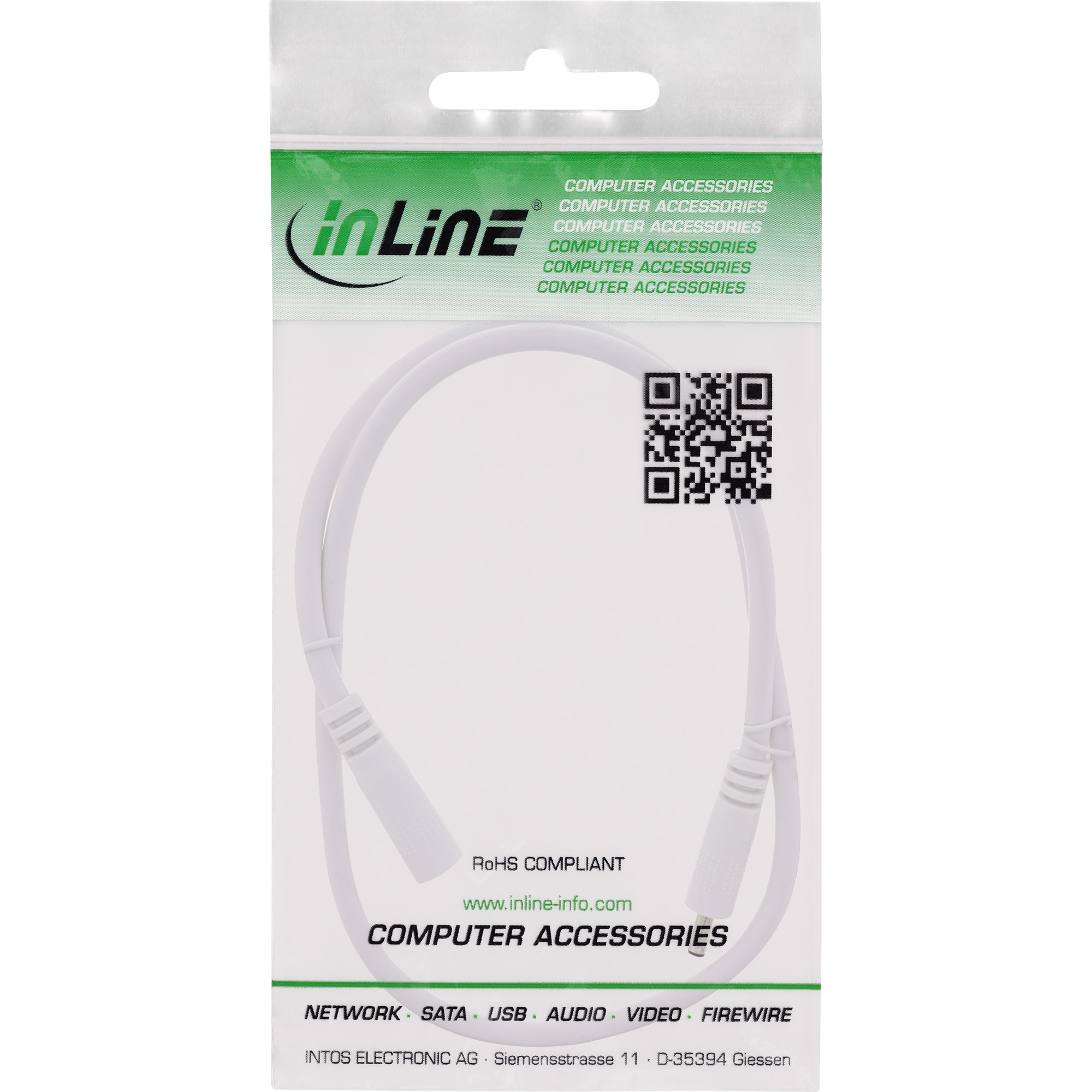 Inline® DC VerLängerungskabel, DC Stecker/Buchse 3,5x1,35mm, AWG 18, weiß 2m