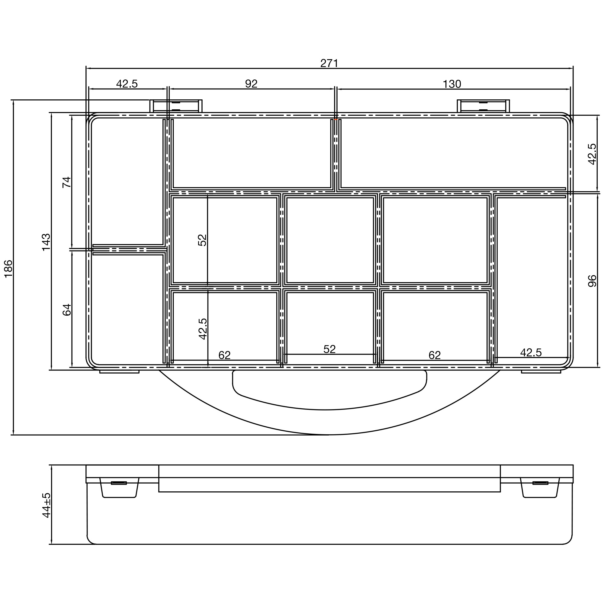 InLine® Kleinteilebox, 11 Fächer, Abmessungen: 271x186x40mm, transparent