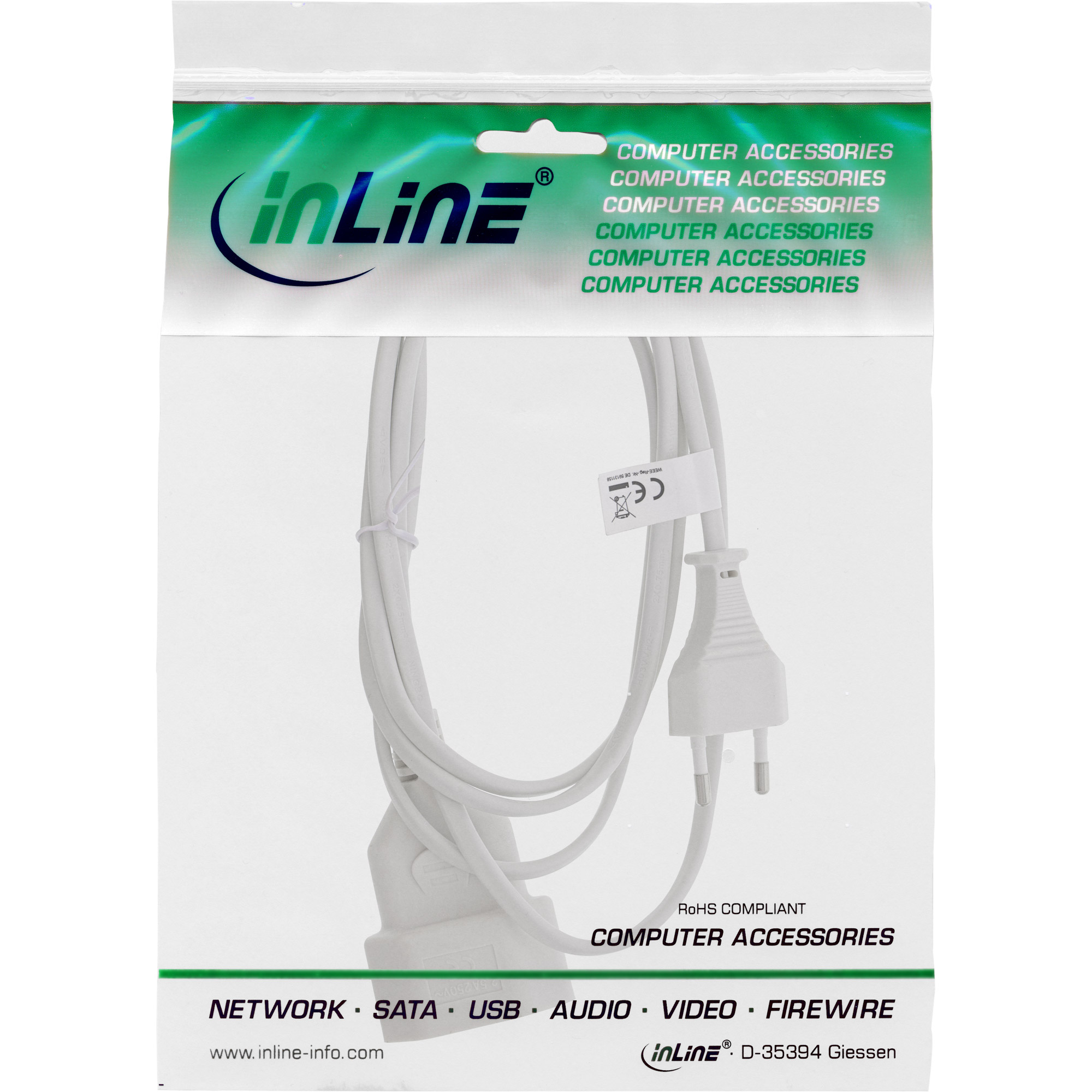 InLine® Euro-Verlängerung, Eurostecker an Eurokupplung, weiß, 1,5m InLine® Euro-Verlängerung, Eurostecker an Eurokupplung, weiß, 1,5m