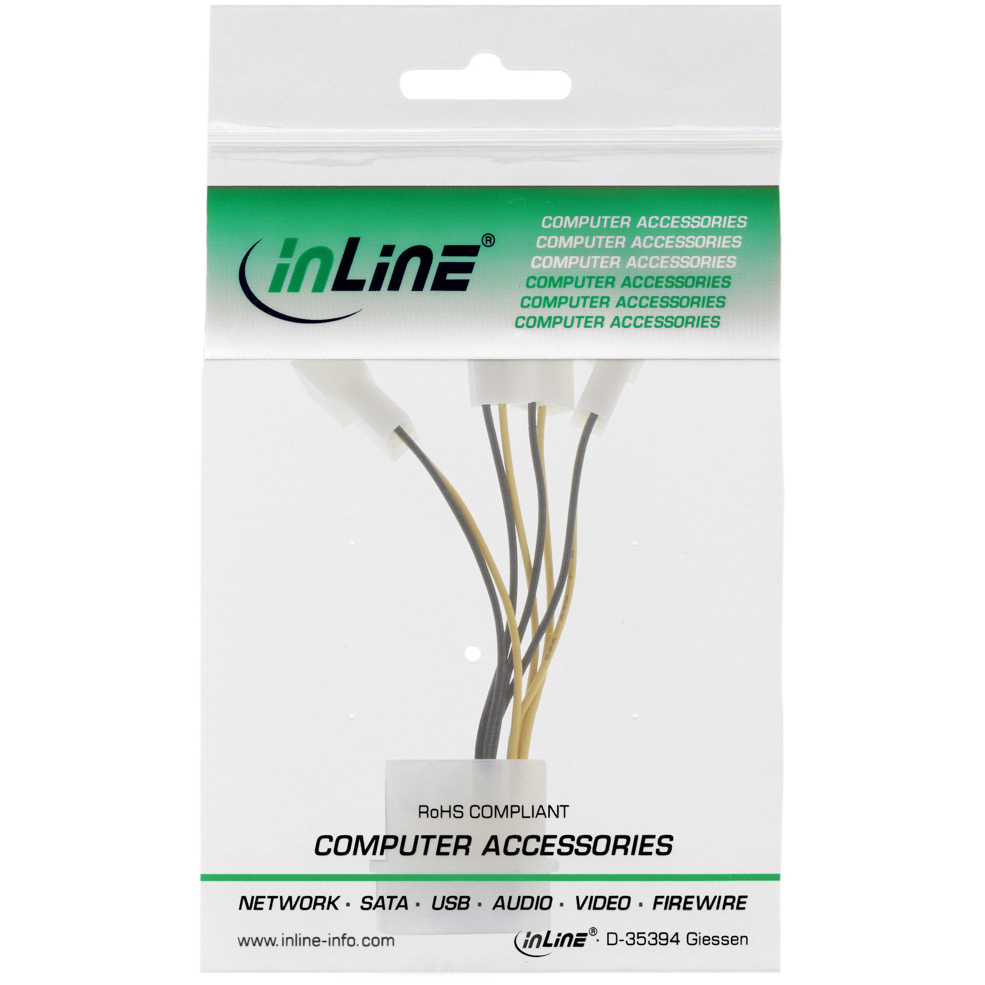 Inline® Lüfter Adapterkabel, 4x Lüfter 3pol. an 13,34cm (5,25")