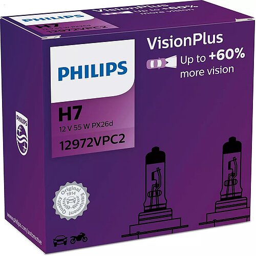 Philips H7 12V 55W PX26d Vision Plus +60% 2 Stück