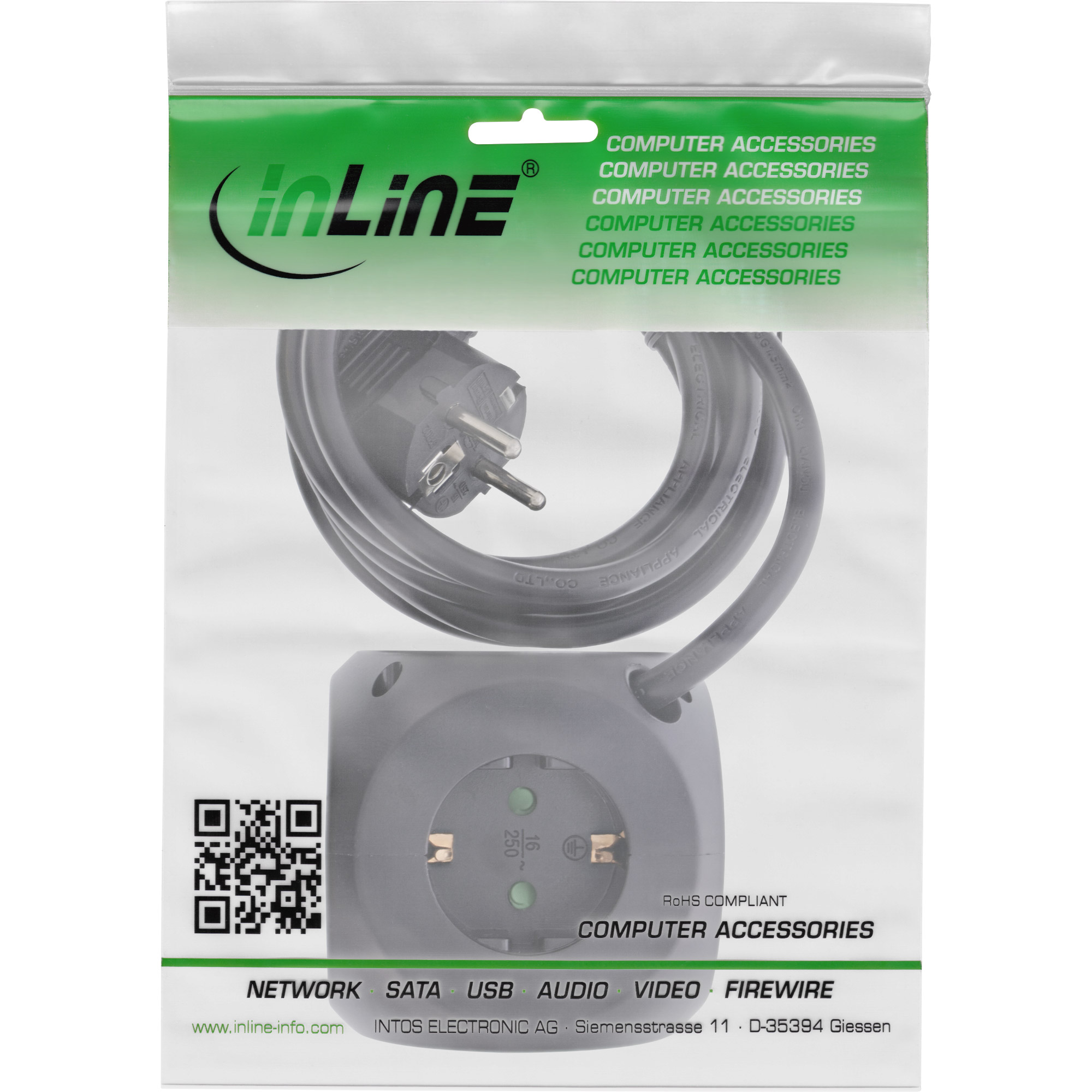 InLine® Charging Cube, 3x Schutzkontakt, 2x USB-C, 2x USB-A, schwarz, 2m InLine® Charging Cube, 3x Schutzkontakt, 2x USB-C, 2x USB-A, schwarz, 2m