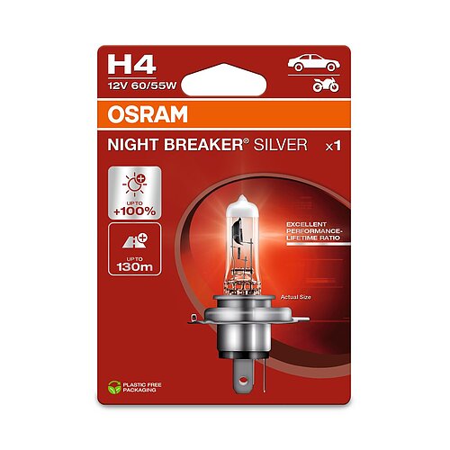 OSRAM H4 12V 60/55W P43t NIGHT BREAKER® SILVER +100% Blister