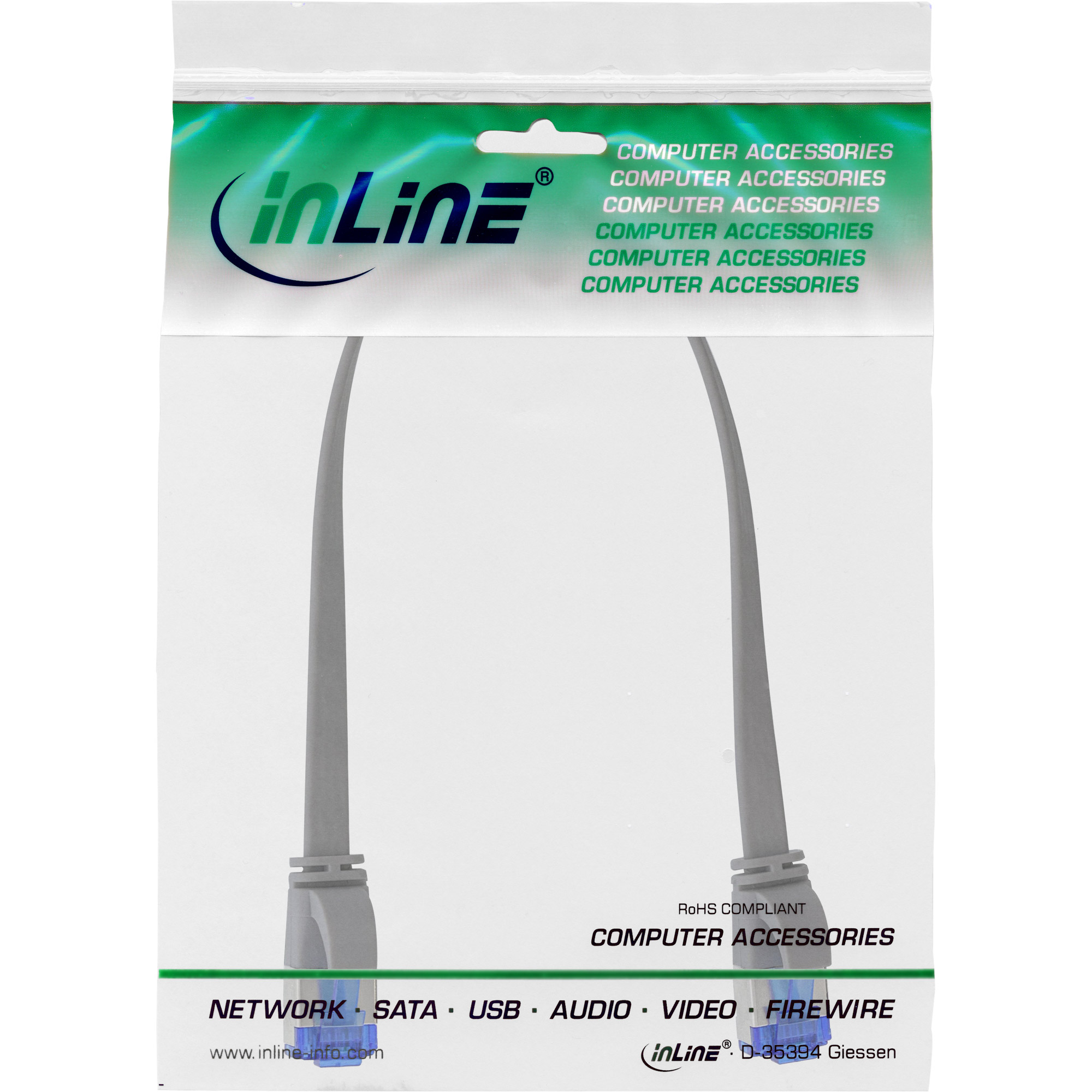 Inline® Patchkabel flach, U/FTP, Cat.6A, TPE halogenfrei, grau, 0,25m