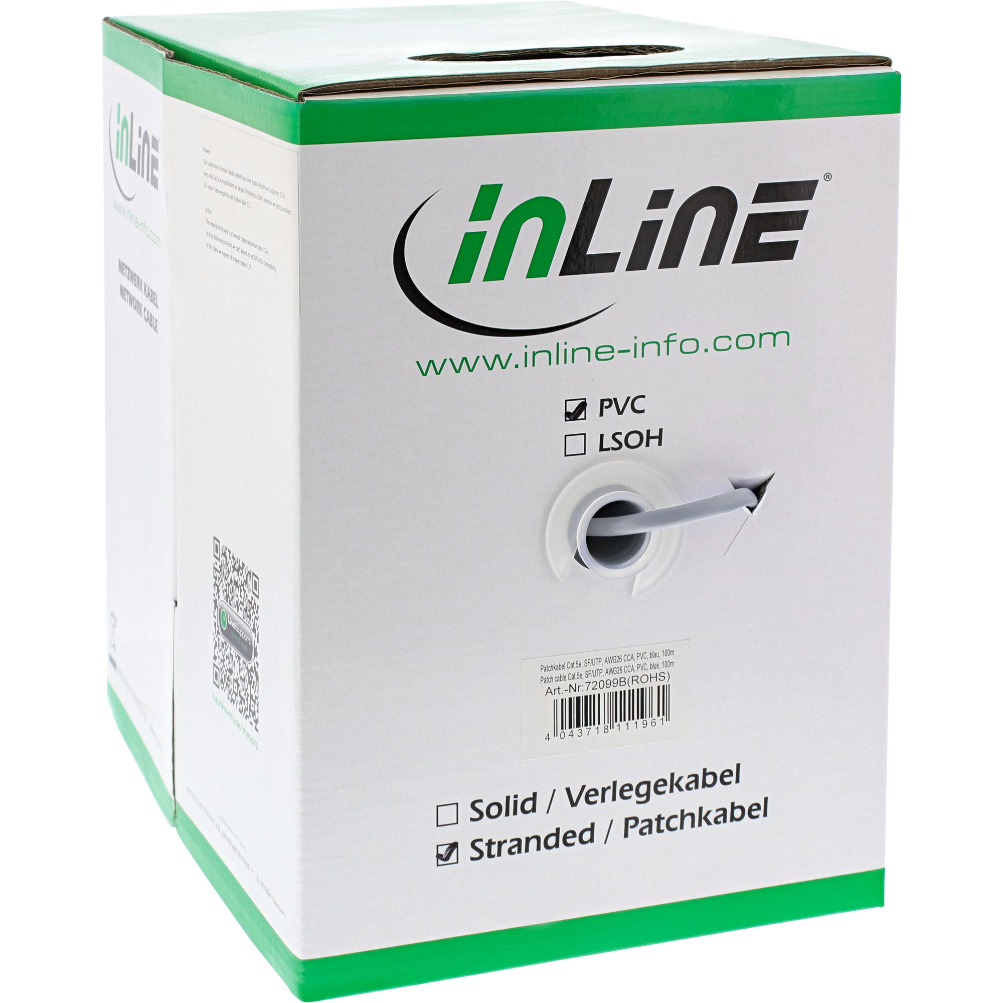 Inline® Patchkabel Cat.5e, grau, SF/UTP, AWG26 CCA, PVC, 500m