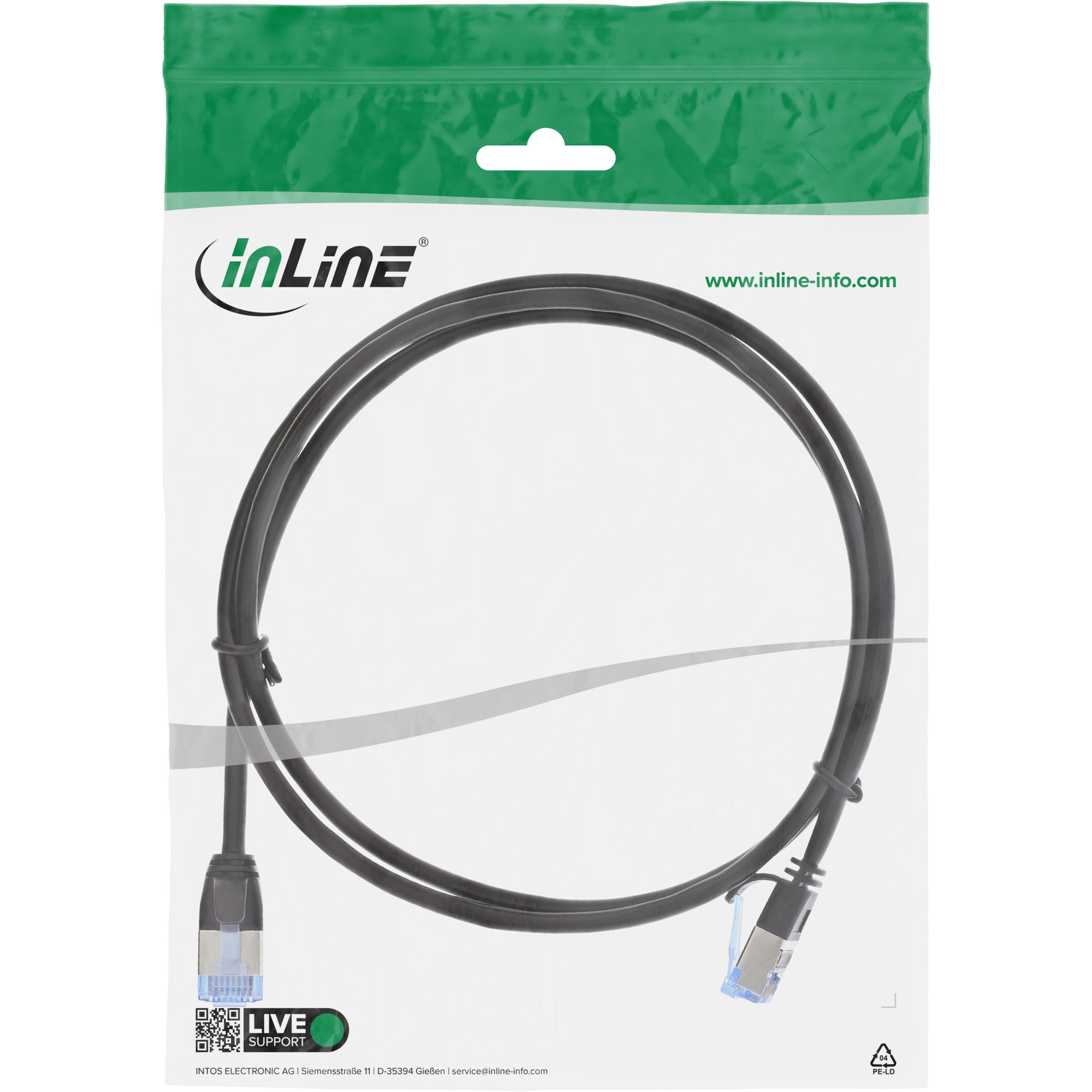 Inline® Patchkabel slim, U/FTP PiMf, Cat.6A, schwarz, 2m