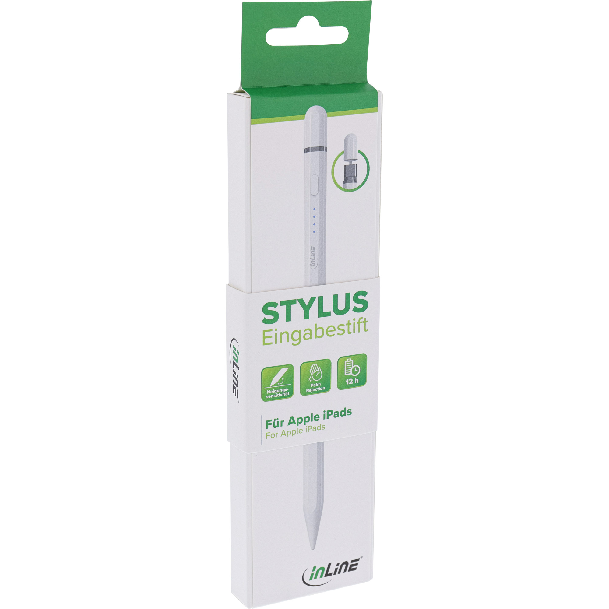InLine® Stylus, Tabletstift für Apple iPads, mit Akku, USB-C, weiß