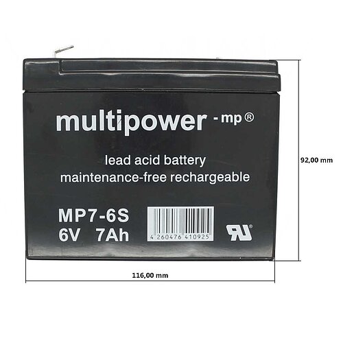 Multipower MP7-6S AGM 6V 7,0Ah - 4,8mm Faston